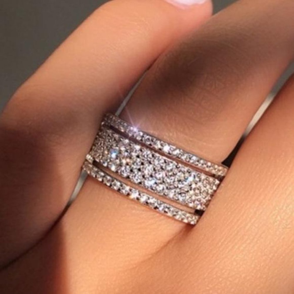 925 STERLING SILVER DIAMOND MULTI ETERNITY RING - Picture 1 of 4
